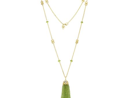 Gumuchian 18k Yellow Gold Diamond Tiny Hearts Peridot Tassel Pendant For Sale