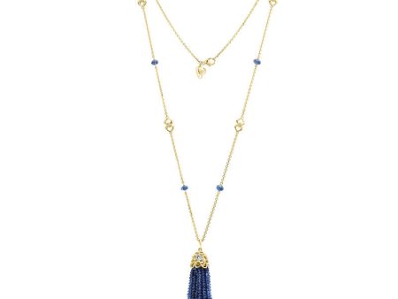 Gumuchian 18k Yellow Gold Diamond Tiny Hearts Blue Sapphire Tassel Pendant Online Sale