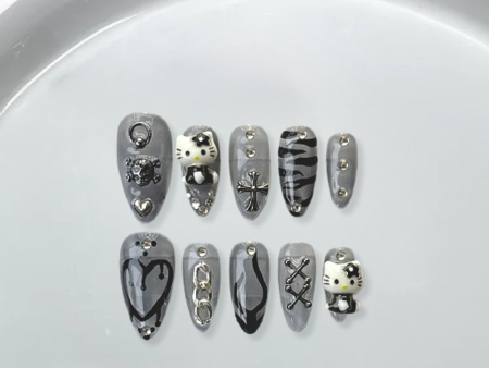 Dark KT Cat Almond Nail-YL001 For Discount