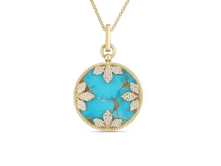 Roberto Coin Colored Medallions Large Diamond and Turquoise Necklace Fashion