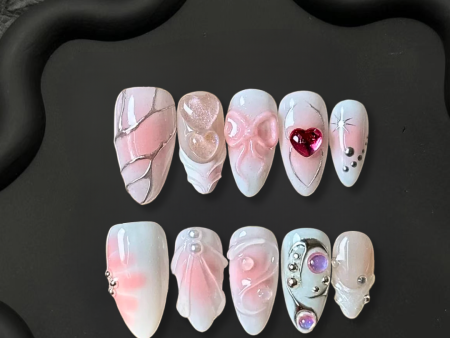 3D Blush Love Bow Almond Nails-XHS277 Online Sale