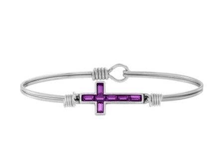 BAGUETTE CROSS BANGLE BRACELET IN PURPLE Hot on Sale