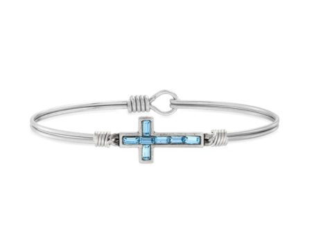 BAGUETTE CROSS BANGLE BRACELET IN AQUAMARINE Sale