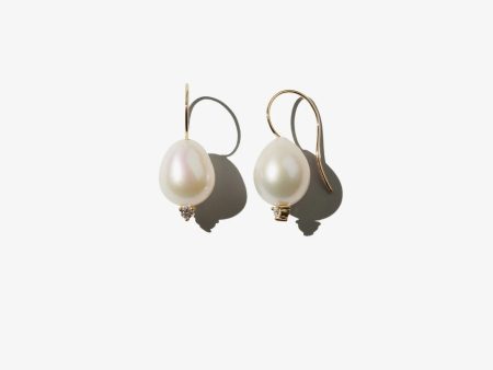 Mizuki Large Diamond and Pearl Drop Earrings For Sale