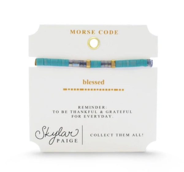 - BLESSED - Morse Code Tila Beaded Bracelet - Treasured Teal on Sale