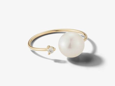 Mizuki Open Diamond and White Pearl Ring Discount