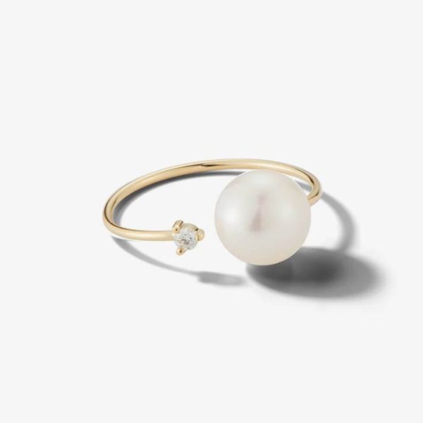 Mizuki Open Diamond and White Pearl Ring Discount